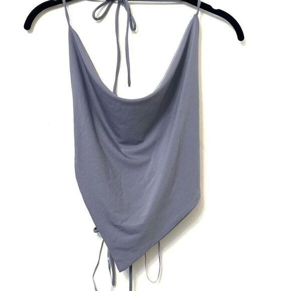 NWT Garage Cowl Neck Sleeveless Tie Neck Spaghetti Strap Gray Blouse XS - Picture 1 of 4